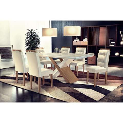 Conjunto Sala de Jantar Carol 180 MDF Vidro com 6 Cadeiras