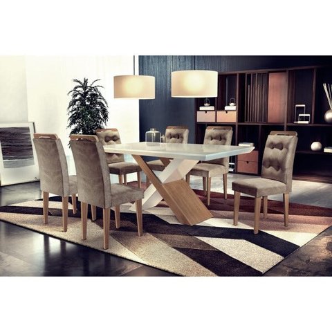 Conjunto Sala de Jantar Carol 180 MDF Vidro com 6 Cadeiras