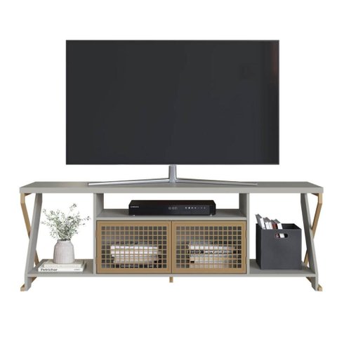 Rack para Tv 2 Portas Destaque P1033 Arenas Dourado Mdp Metal Placa e Ponto