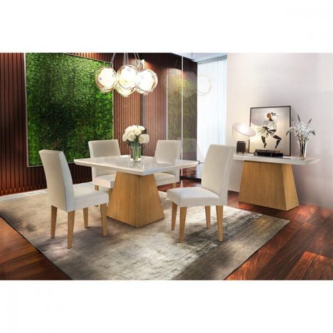 Conjunto Sala de Jantar Luna 120 MDF com 4 Cadeiras Grécia