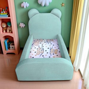 Cama Montessoriana Juvenil Soft Segura e Confortável para Quarto Infantil com Grade - Acqua