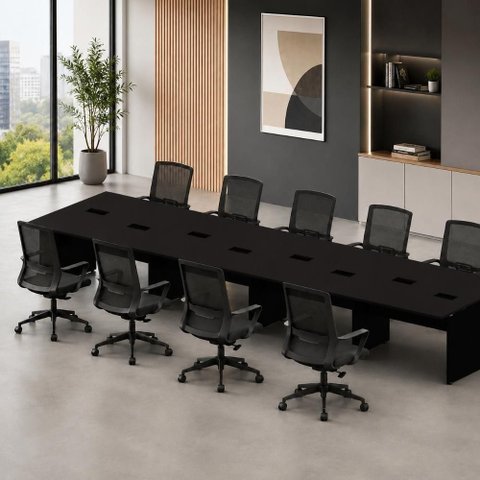 Mesa Estação de Trabalho Retangular 8 Lugares Moderno sem Gavetas MDP 480cm Preto F5 Office