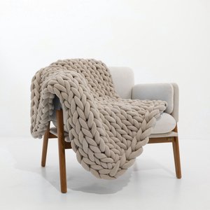 Manta Peseira de Tricot Solteiro/sofá 0,60x1,50m, Cor Bege - Magma Cotton