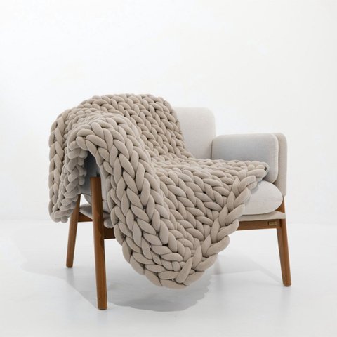 Manta Peseira de Tricot Solteiro/sofá 0,60x1,50m, Cor Bege - Magma Cotton