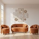 Ver imagem 2 de Kit 01 Sofá+ 02 Poltronas Orgânicos C/ Almofadas Curvo Sala Recepção Amsterdã Boucle Terracota