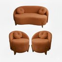 Ver imagem 1 de Kit 01 Sofá+ 02 Poltronas Orgânicos C/ Almofadas Curvo Sala Recepção Amsterdã Boucle Terracota