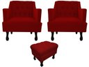 Ver imagem 1 de Kit 2 Poltronas Decorativa Julia + Puff Luis Xv Suede Vermelho Pés Madeira Mz Decor