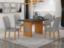 Ver imagem 1 de Conjunto Sala de Jantar Lara 1,20m Tampo Vidro Chumbo com 4 Cadeiras Clara Plus Cinamomo/Linho Cinza