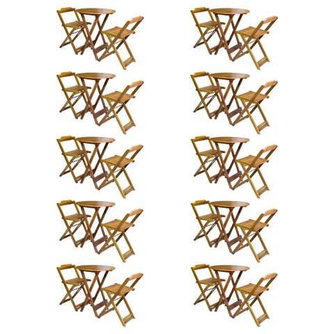 Kit 10 Jogos de Mesa Bistrô de Madeira com 2 Cadeiras Dobrável Ideal para Bar e Restaurante Mel