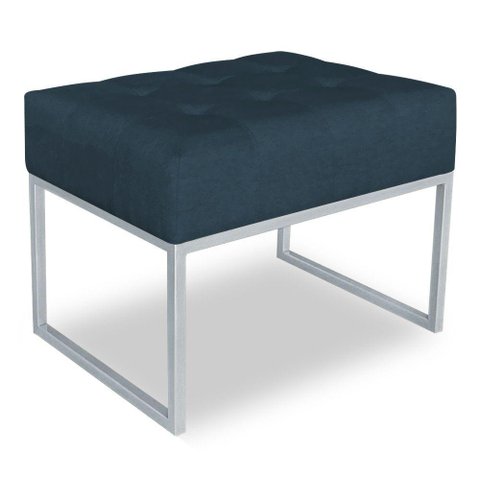 Puff Lisa Suede Base Metálica Industrial Prata Azul Marinho