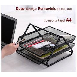 Organizador Documento Duplo Bandeja Escritorio Suporte Mesa Home Office Trabalho Arquivo Papel - 10
