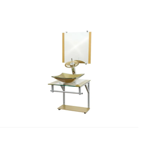 Gabinete de Vidro 40cm para Banheiro Cuba Quadrada Dourado - DaHora