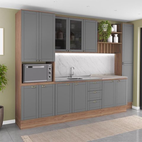 Cozinha Milla Vivace 13 Portas 3 Gavetas MDF-MDP 310cm Móveis Carraro