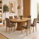 Ver imagem 1 de Conjunto Sala de Jantar 6 Lugares Tampo MDF 180x90cm Mesa Orgânica Arthus e Cadeiras Lyra
