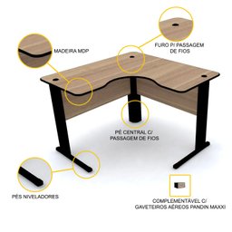 MESA EM L P/ ESCRITÓRIO 140X140 PANDIN MAXXI - NATURALLE/PRETO ETP1414 - 3