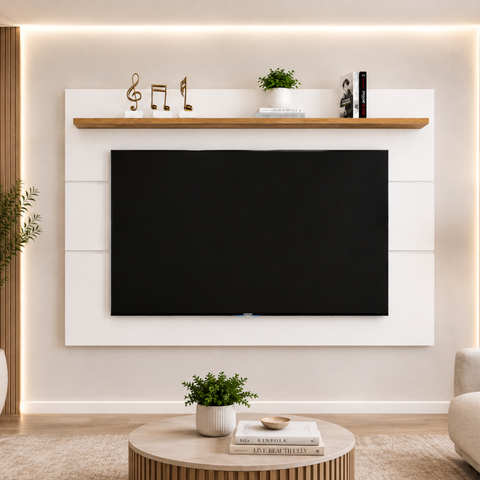 Painel para Televisão com Design Moderno Vivare New 1,60 m - Off White/Freijó
