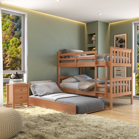 Beliche Melita com Cama Auxiliar em Madeira Maciça de Pinus
