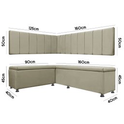 Canto Alemão 4 Lugares para Lanchonete 1,25x1,60m Liso Bege Sofa Store - 6