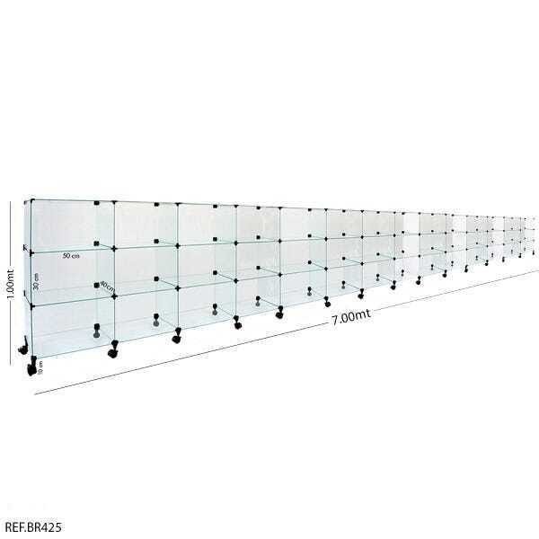 Balcão de Atendimento Modulado em Vidro com Rodízios - 7,00 X 1,00 X 0,40