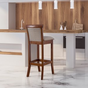 Banqueta Alta Estofadas Cozinha Bancada 36x100 Cm Mônaco Madeira Maciça Imbuia Linho Bege M58 - RMI