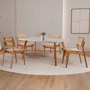 Ver imagem 1 de Sala de Jantar Mesa Malta 120cm Tampo Laqueado com Vidro Canto Moeda e 4 Cadeiras Eva