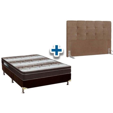 Cama Box Queen Crc + Colchão Ortopédico Light Ortobom + Cabeceira Clean Suede Bege