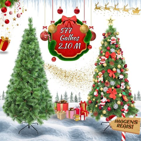Árvore de Natal Pompom Mesclada 2.10m 577 Galhos Pinheiro Luxo Luvinco