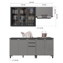 Ver imagem 3 de Cozinha Modulada Compacta Fidelitá Mônaco 4 Peças 200cm 9 Portas 2 Gavetas com Tampo Chumbo/titâ