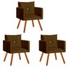 Kit 3 Poltrona Aline com Strass Decorativa para Sala de Estar Recepção Suede Marrom - - 1
