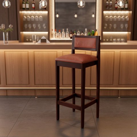Kit 6 Banquetas Madeira Espaço Gourmet Estofadas com Encosto:Imbuia com Sintetico Whisky