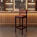 Ver imagem 1 de Kit 6 Banquetas Madeira Espaço Gourmet Estofadas com Encosto:Imbuia com Sintetico Whisky