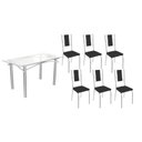 Ver imagem 1 de Kit 6 Cadeiras Sala Jantar Elba C/ Tampo de Vidro 150cm e 6 Cadeiras Lisboa Cromada - Courano Preto