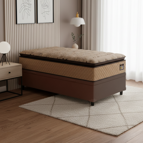 Cama Box Baú Solteiro Colchão Casal Solteiro D33 Pillow Top Van Gogh 88x188x29cm