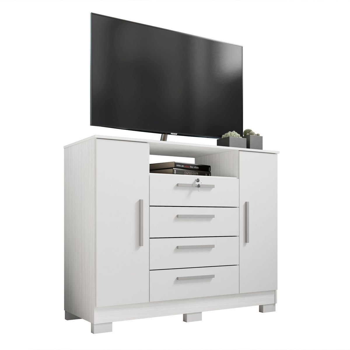 Comoda Rack Cômoda Rack 2 Portas e 4 Gavetas Madri Sala Incorplac - Branco ...