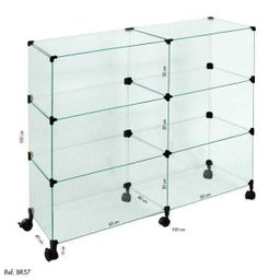Balcão de Atendimento Modulado em Vidro com Rodízios - 1,00 X 1,00 X 0,40 - 1