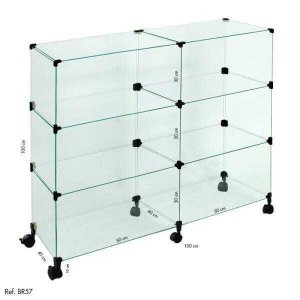Balcão de Atendimento Modulado em Vidro com Rodízios - 1,00 X 1,00 X 0,40