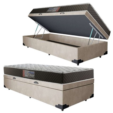 Cama Box Baú Solteiro Colchão Mola Ensacada Acolchões + Box Suede 61x88x188 - Bege