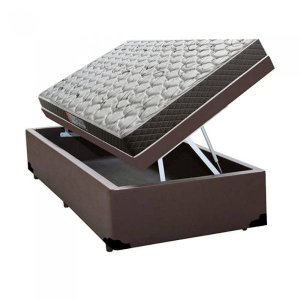 Cama Box Baú Solteiro Colchão Mola Bonnel Acolchões + Box Sintético 61x88x188 - Marrom