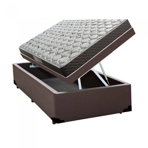 Cama Box Baú Solteiro Colchão Mola Bonnel Acolchões + Box Sintético 61x88x188 - Marrom