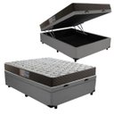 Ver imagem 1 de Cama Box Baú Casal Colchão Mola Bonnel Acolchões + Box Sintético 61x138x188 - Cinza