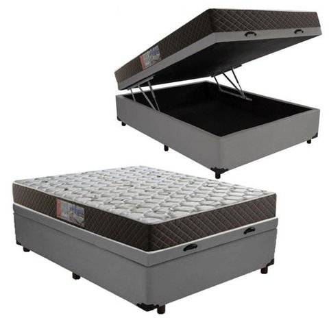 Cama Box Baú Casal Colchão Mola Bonnel Acolchões + Box Sintético 61x138x188 - Cinza