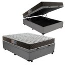 Ver imagem 1 de Cama Box Baú Casal Colchão Mola Bonnel Acolchões + Box Sintético 61x138x188 - Cinza