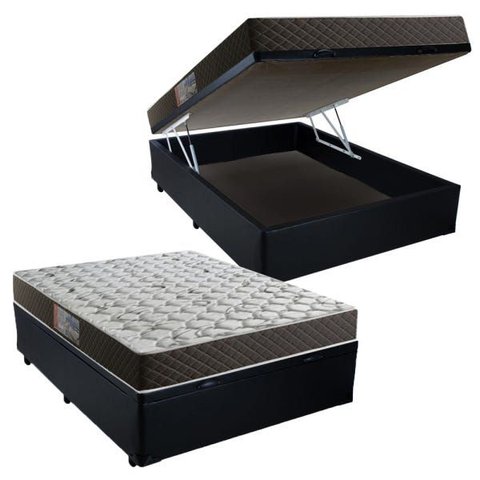 Cama Box Baú Casal Colchão Mola Bonnel Acolchões + Box Sintético 61x138x188 - Preto