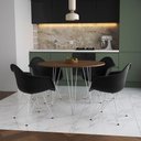 Ver imagem 1 de Mesa Jantar Redonda 110cm Amêndoa Clips 3 Pés com 4 Poltronas Pretas Ferro Branco Marrom