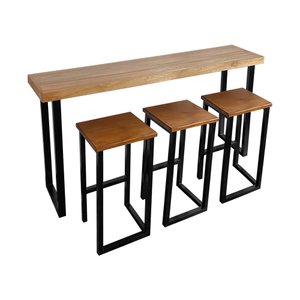 Conjunto Bistrô Premium Mesa de Apoio 180cm com 3 Banquetas Industriais Base em Ferro Preto