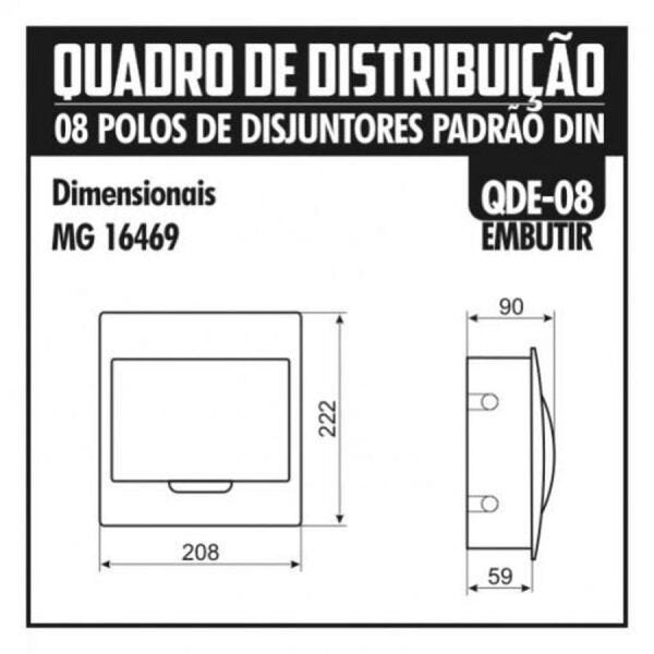 Quadro Distribuição Embutir 08 Polos Disjuntores QDE08 16469 - 2