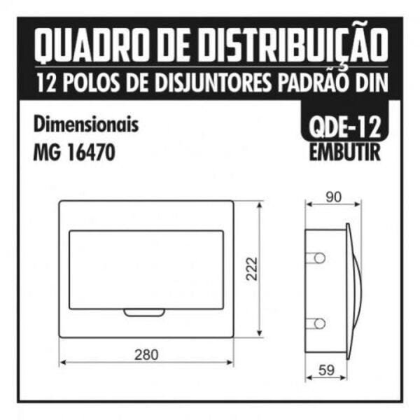 Quadro Distribuição Embutir 12 Polos Disjuntores QDE12 16470 - 2