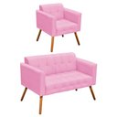Ver imagem 1 de Kit 1 Namoradeira e 1 Poltrona Elisa Suede Rosa Bebê D’Rossi