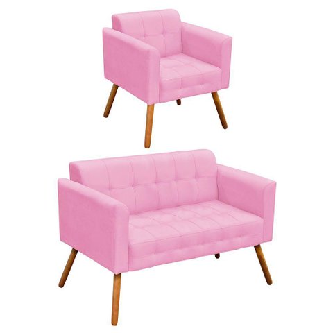 Kit 1 Namoradeira e 1 Poltrona Elisa Suede Rosa Bebê D’Rossi