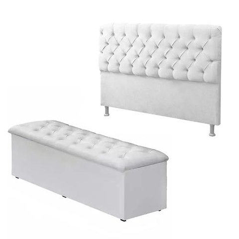 Cabeceira Mais Calçadeira Baú Queen 160cm Para Cama Box Branco